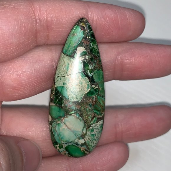 Green Sea Sediment Jasper Teardrop Focal Drop - Picture 4 of 6